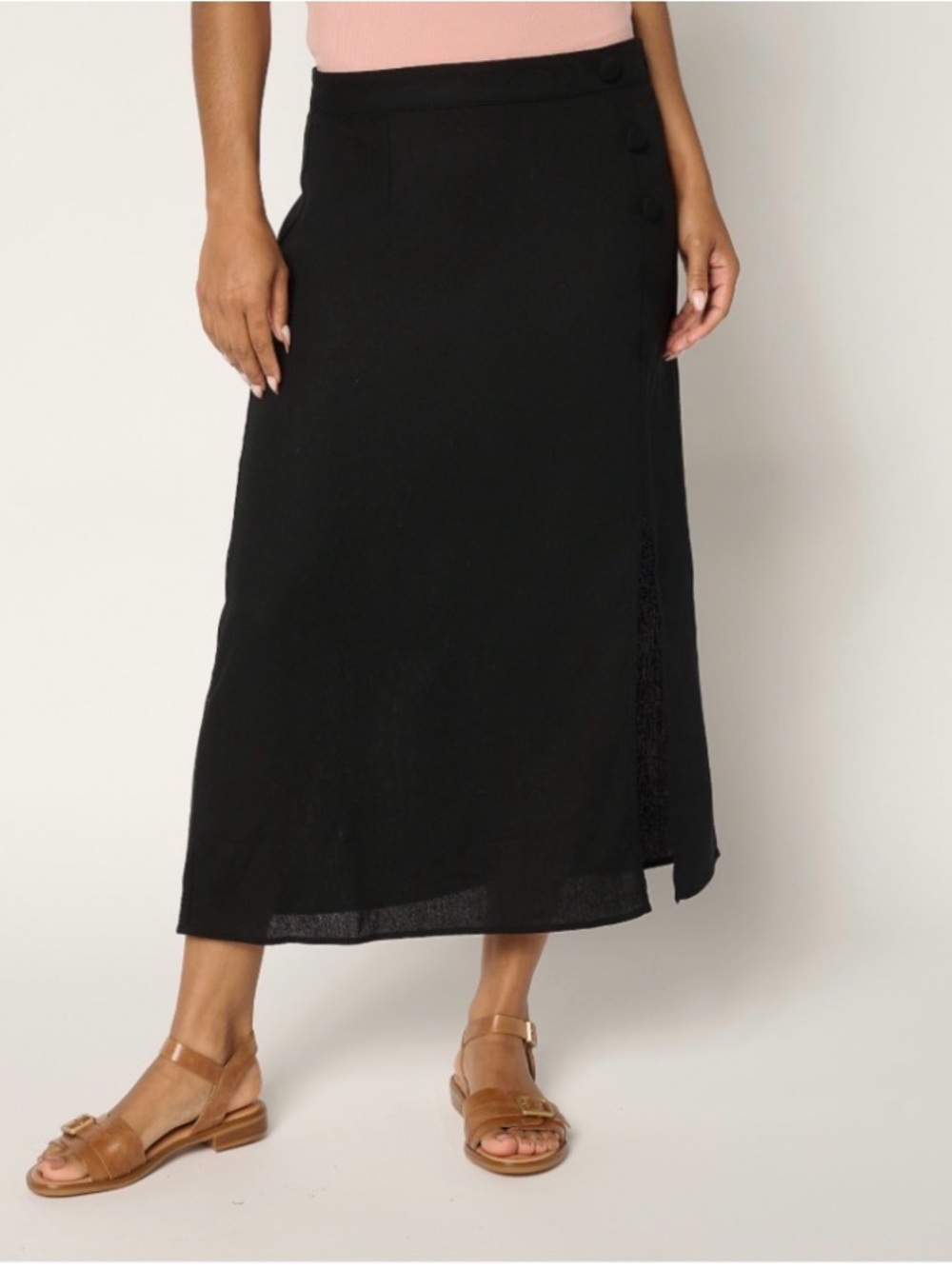 Me by Jennie Garth Petite Linen Blend Midi Skirt Size PS Black